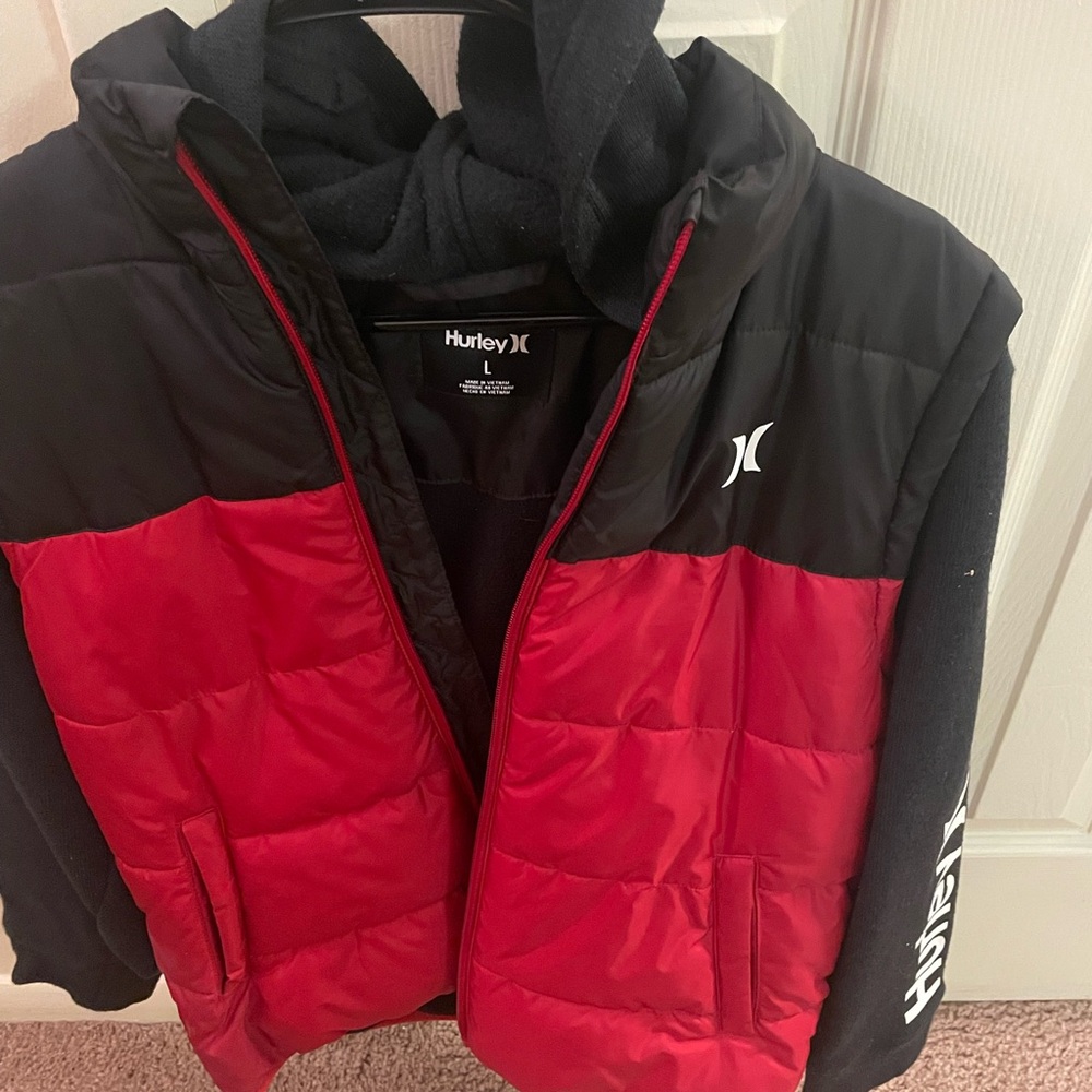Hurley Kids Two-Tone Red and Black Puffer Jacket